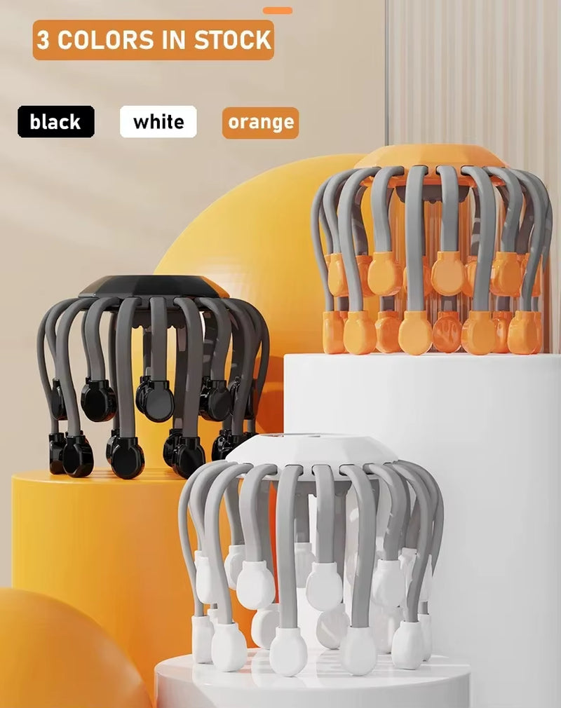 20Massage Heads Orange Scalp Head Massager Red Light Vibrator Octopus Scratcher for Relaxation Stress