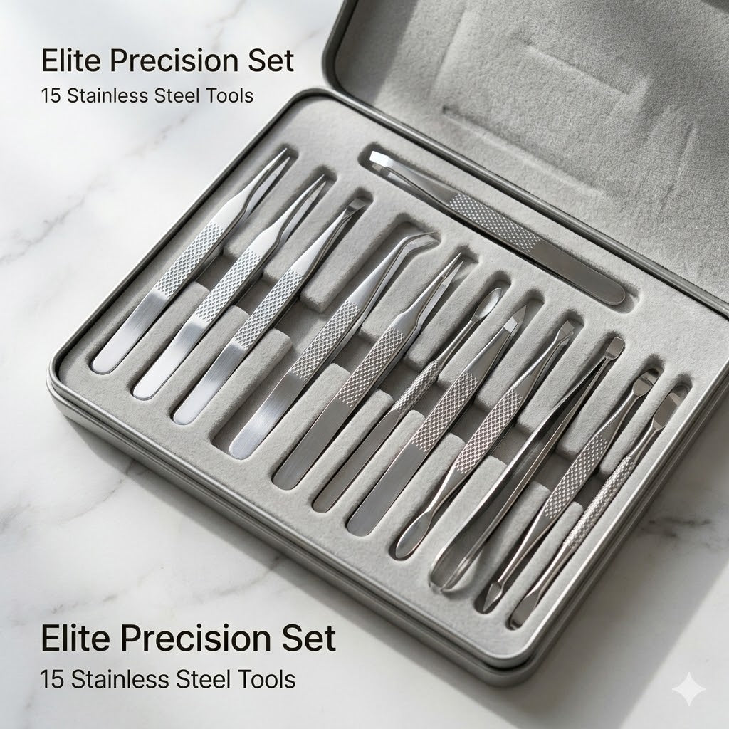 Elite Precision Beauty & Lash Artistry Set - 15-Piece Stainless Steel Kit